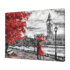 Framed Couples with Umbrellas in Street Lights Canvas Wall Art