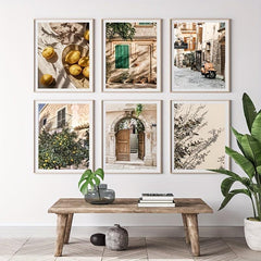 6pcs Lemon Orange Canvas Painting Italian Town Garden Plants The Tree Travel Pos