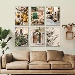 6pcs Lemon Orange Canvas Painting Italian Town Garden Plants The Tree Travel Pos
