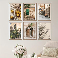 6pcs Lemon Orange Canvas Painting Italian Town Garden Plants The Tree Travel Pos