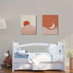 2pcs Sun And Moon Framed Paintings for Home Office Decor