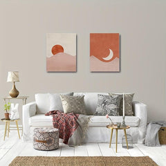 2pcs Sun And Moon Framed Paintings for Home Office Decor