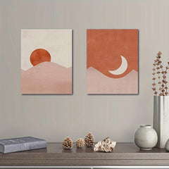 2pcs Sun And Moon Framed Paintings for Home Office Decor