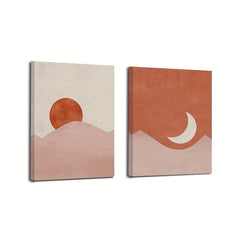 2pcs Sun And Moon Framed Paintings for Home Office Decor