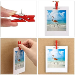 50 Colorful Push Pins & Wooden Clips for Photos & Messages