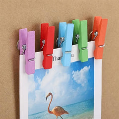 50 Colorful Push Pins & Wooden Clips for Photos & Messages