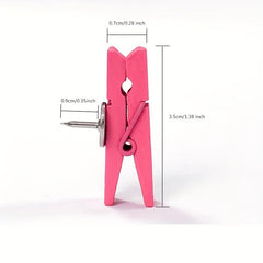 50 Colorful Push Pins & Wooden Clips for Photos & Messages