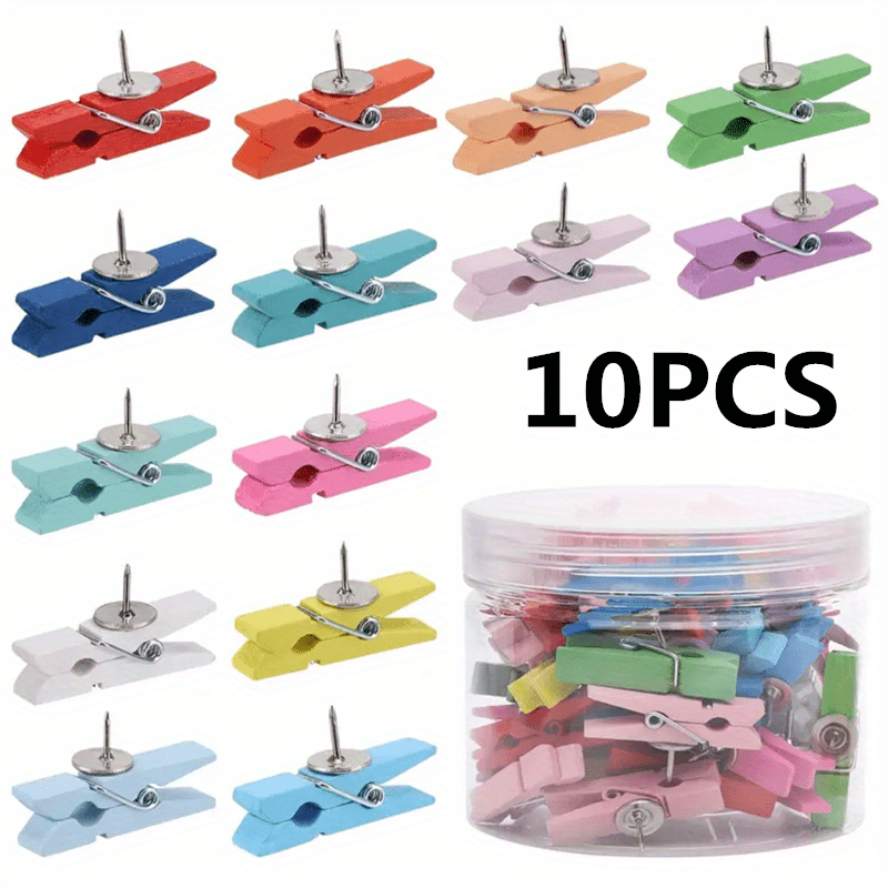 50 Colorful Push Pins & Wooden Clips for Photos & Messages