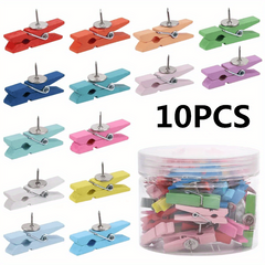 50 Colorful Push Pins & Wooden Clips for Photos & Messages