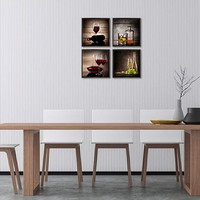 4pcs Wine Glass Abstract Canvas Artwork for Kitchen Bar Decor