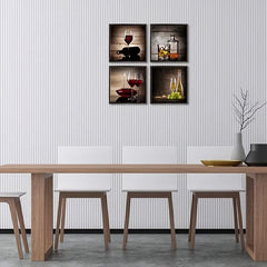 4pcs Wine Glass Abstract Canvas Artwork for Kitchen Bar Decor
