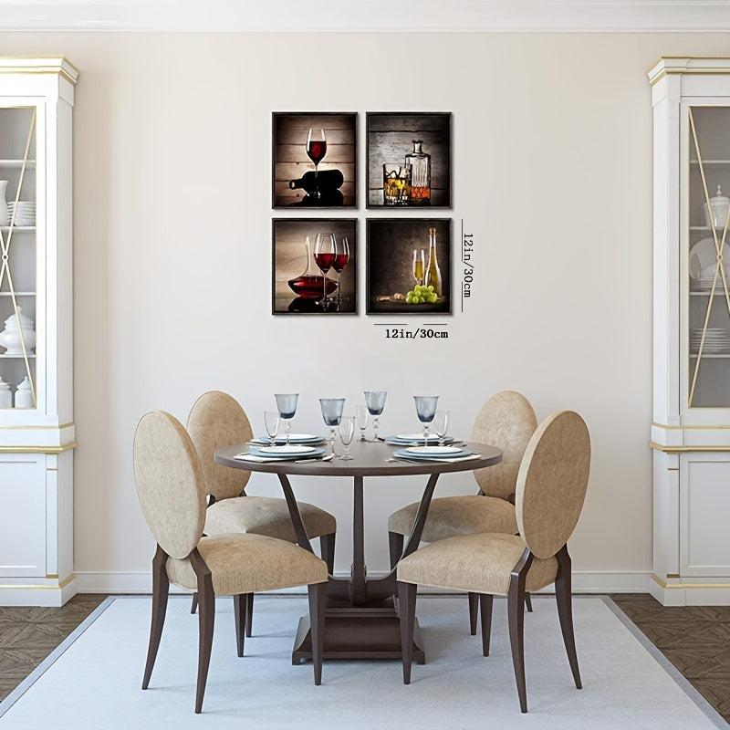 4pcs Wine Glass Abstract Canvas Artwork for Kitchen Bar Decor