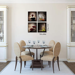 4pcs Wine Glass Abstract Canvas Artwork for Kitchen Bar Decor