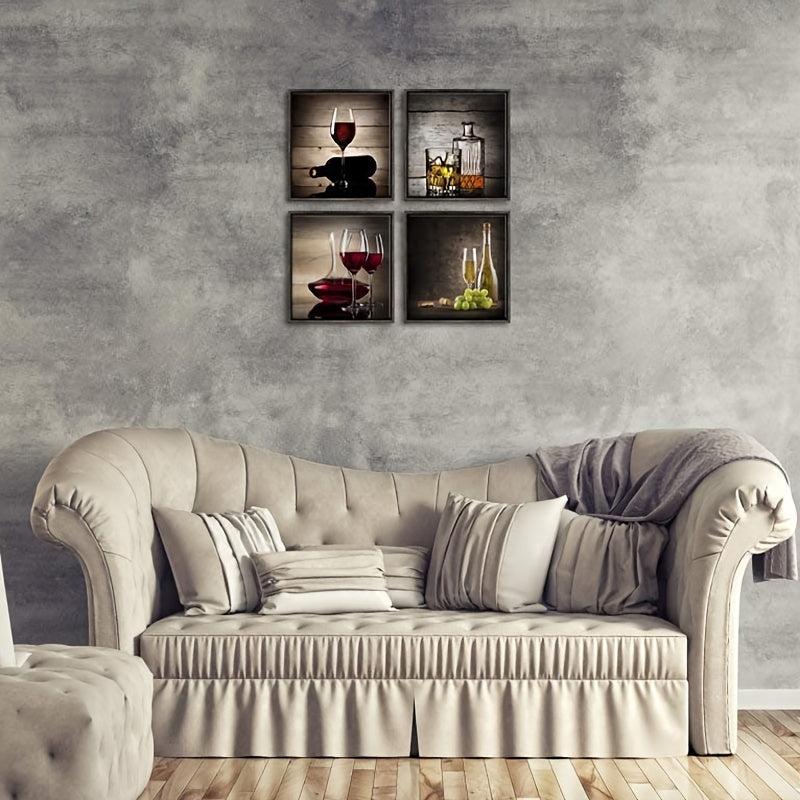 4pcs Wine Glass Abstract Canvas Artwork for Kitchen Bar Decor