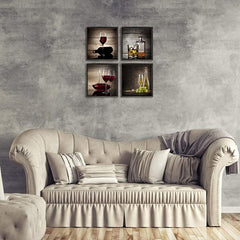 4pcs Wine Glass Abstract Canvas Artwork for Kitchen Bar Decor