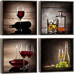 4pcs Wine Glass Abstract Canvas Artwork for Kitchen Bar Decor