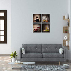 4pcs Wine Glass Abstract Canvas Artwork for Kitchen Bar Decor