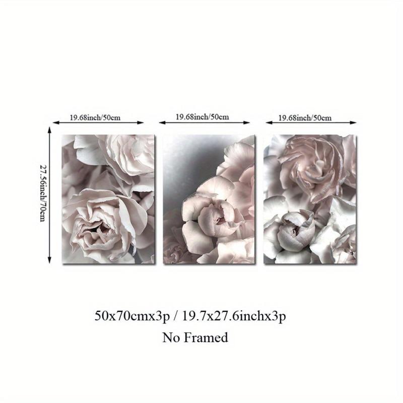 3pcs Nordic Ins Grey Pink Peony Canvas Art Posters Realistic Art Decor Painting