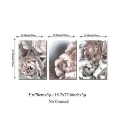 3pcs Nordic Ins Grey Pink Peony Canvas Art Posters Realistic Art Decor Painting