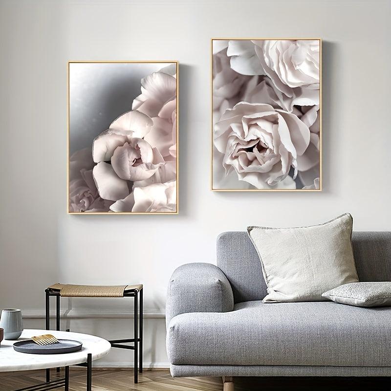 3pcs Nordic Ins Grey Pink Peony Canvas Art Posters Realistic Art Decor Painting
