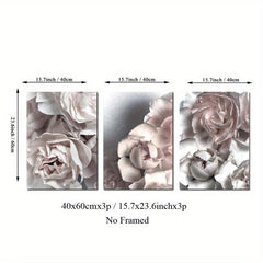 3pcs Nordic Ins Grey Pink Peony Canvas Art Posters Realistic Art Decor Painting