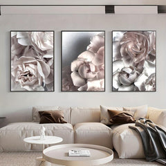 3pcs Nordic Ins Grey Pink Peony Canvas Art Posters Realistic Art Decor Painting