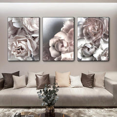 3pcs Nordic Ins Grey Pink Peony Canvas Art Posters Realistic Art Decor Painting