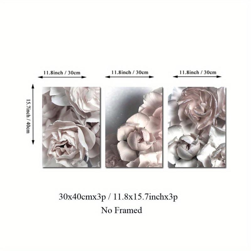 3pcs Nordic Ins Grey Pink Peony Canvas Art Posters Realistic Art Decor Painting