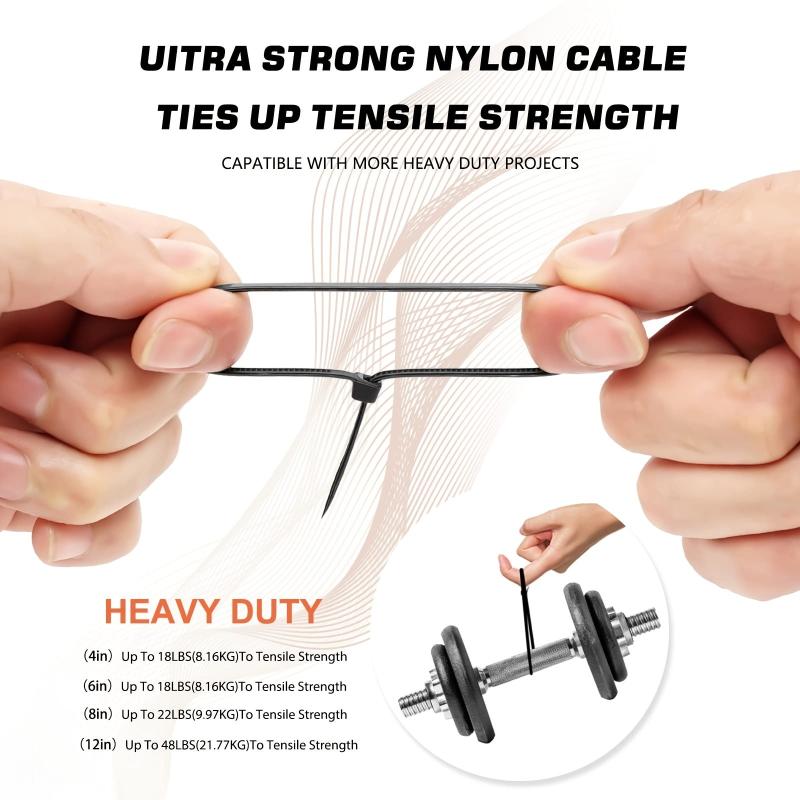 200pcs Heavy Duty Zip Ties Self Locking Nylon for Indoor & Outdoor Use