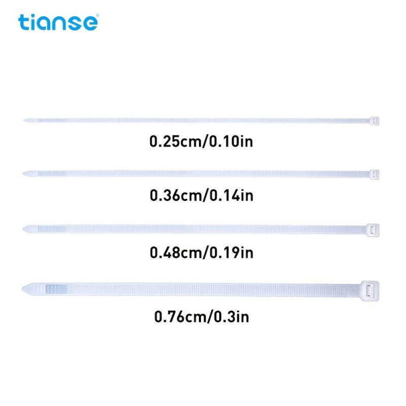 100pcs TIANSE Self Locking Cable Zip Ties Assorted Sizes Nylon Cord Management