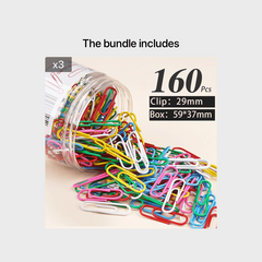 160pcs Metal Paper Clips 29mm Colorful Paper Clip for School Office DIY Albums