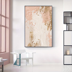 3pcs Nordic Abstract Hand Painted Canvas Print Pink Golden Tones Modern Art