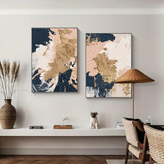3pcs Nordic Abstract Hand Painted Canvas Print Pink Golden Tones Modern Art