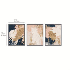 3pcs Nordic Abstract Hand Painted Canvas Print Pink Golden Tones Modern Art