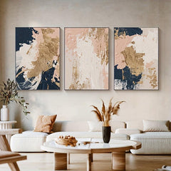 3pcs Nordic Abstract Hand Painted Canvas Print Pink Golden Tones Modern Art