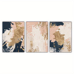 3pcs Nordic Abstract Hand Painted Canvas Print Pink Golden Tones Modern Art