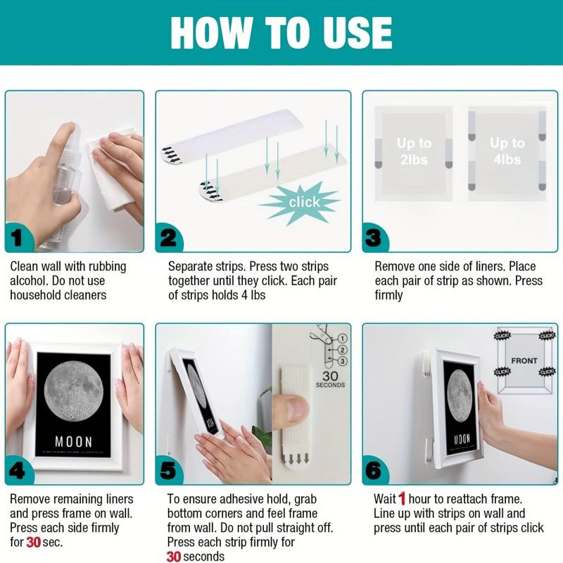 8 Pairs Large Picture Hanging Strips - Damage-Free Heavy Duty Picture Hangers