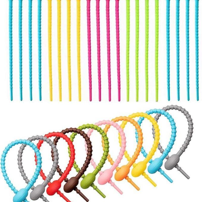 10pcs Silicone Twisted String Reusable Zipper Tie for Party Kitchen Tie Rope