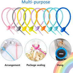 10pcs Silicone Twisted String Reusable Zipper Tie for Party Kitchen Tie Rope