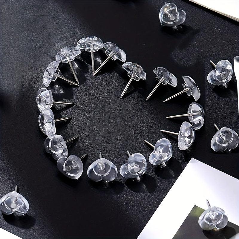50/100pcs Transparent Love Pins Peach Heart Painting Wooden Board Wall Press Pin