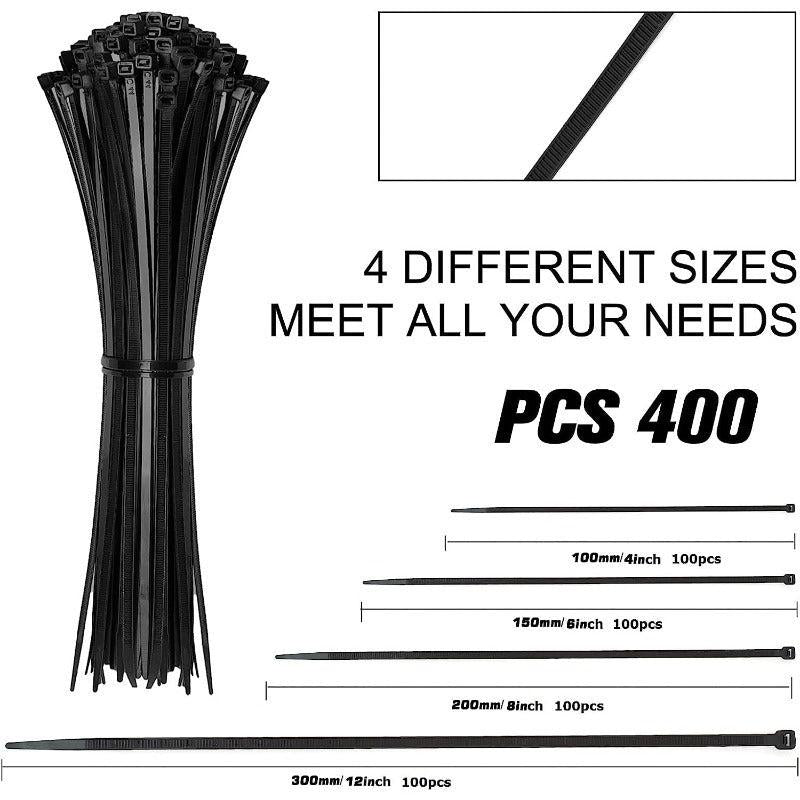 400 PCS Cable Zip Ties Assorted Sizes Self Locking Nylon Cord Management Ties