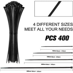 400 PCS Cable Zip Ties Assorted Sizes Self Locking Nylon Cord Management Ties