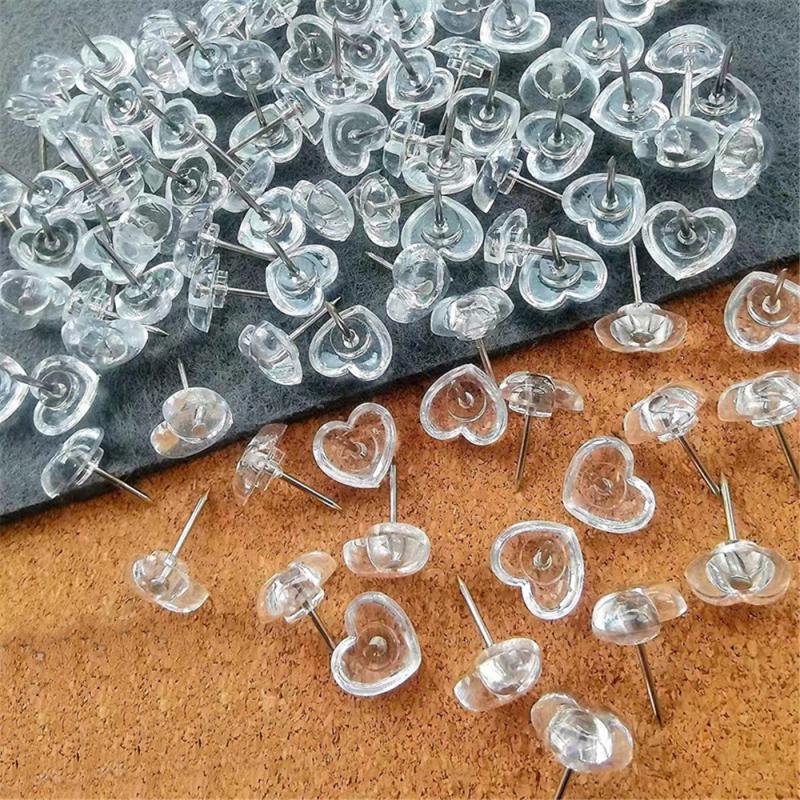 100pcs Heart Shape Cork Board Pins Transparent Push Pins