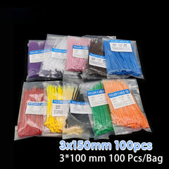 100pcs Colorful Self Locking Nylon Cable Ties 3 Sizes 3 150mm 3 100mm 3 200mm