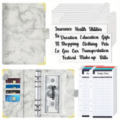 Budget Binder with Cash Envelopes & Expense Budget Sheets - Marble 6 Ring