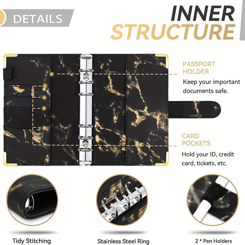 Budget Binder with Cash Envelopes & Expense Budget Sheets - Marble 6 Ring