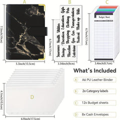 Budget Binder with Cash Envelopes & Expense Budget Sheets - Marble 6 Ring