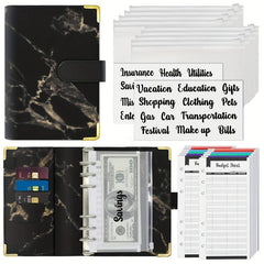 Budget Binder with Cash Envelopes & Expense Budget Sheets - Marble 6 Ring