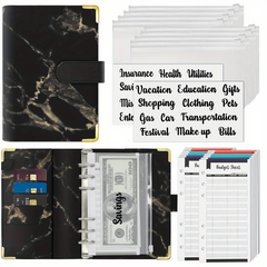 Budget Binder with Cash Envelopes & Expense Budget Sheets - Marble 6 Ring