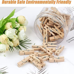 50PCS Wooden Push Pins With Clips for Cork Board Art Notes Photos